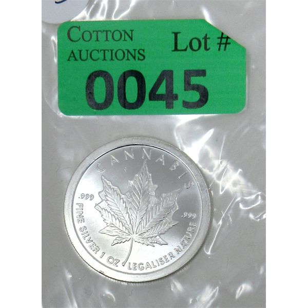 1 Oz .999 Silver 2013 Cannabis Legalize Nature Round 