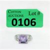 Image 1 : Princess Cut Amethyst & Diamond Sterling Silver Ring