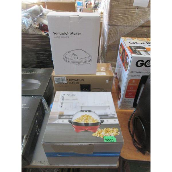 Popcorn Maker, Sandwich Maker & Rotating Waffle Maker