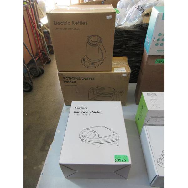 Electric Kettle, Sandwich Maker & Rotating Waffle Maker