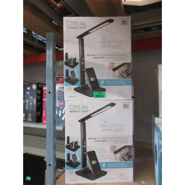 2 OttLite LED Lamps with Wireless Charge Bases