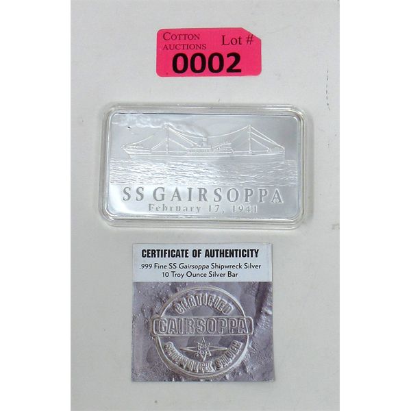 10 Oz .999 Silver SS Gairsoppa Shipwreck Certified Bar 