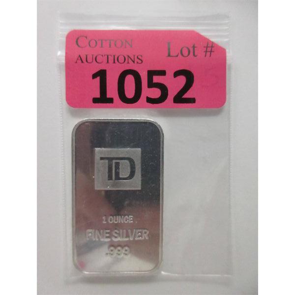 1 Oz .999 Silver TD Bank Investor Bar