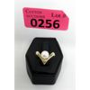 Image 1 : 14 KT Gold Pearl & Diamond Ring - Size 6.5