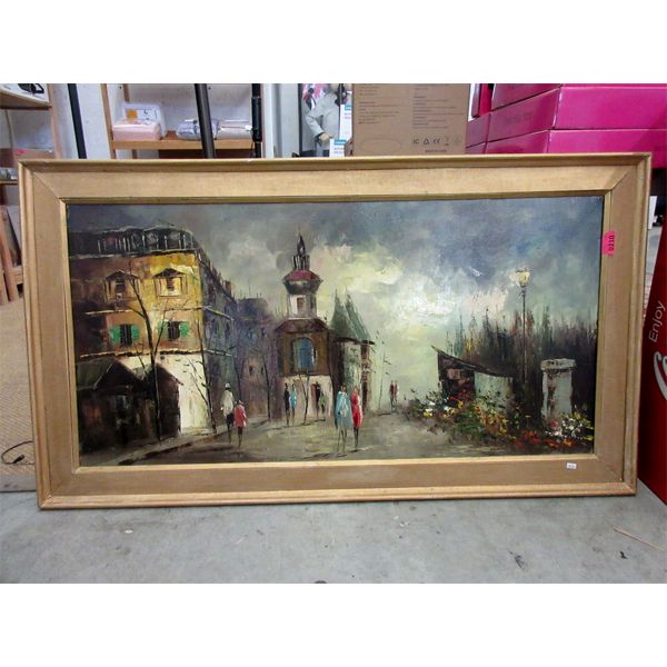 Large Framed Street Scene Painting 