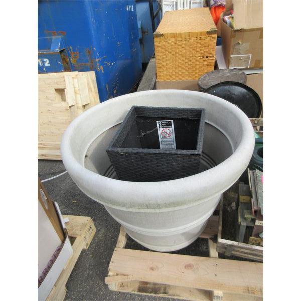 Brown Planter & a 31  x 25  Tall Grey Planter