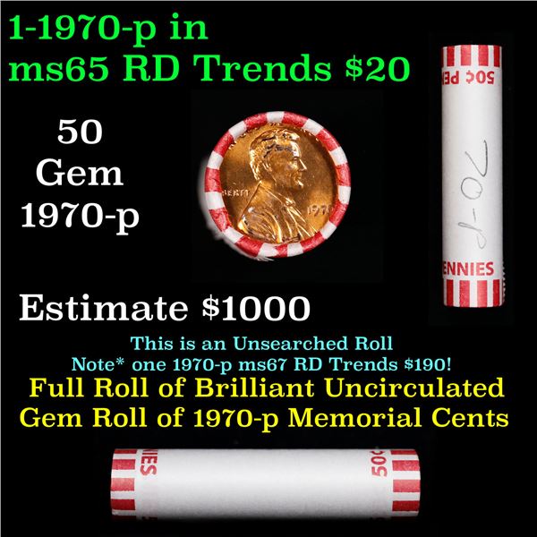 Shotgun Lincoln 1c roll, 1970-p 50 pcs Bank Wrapper.
