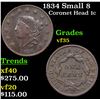 Image 1 : 1834 Small 8 Coronet Head Large Cent 1c Grades vf++