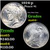 Image 1 : 1924-p Peace Dollar $1 Grades Choice+ Unc