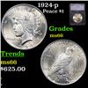 Image 1 : 1924-p Peace Dollar $1 Graded ms66 By SEGS