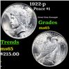 Image 1 : 1922-p Peace Dollar $1 Grades GEM Unc