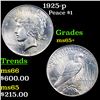 Image 1 : 1925-p Peace Dollar $1 Grades GEM+ Unc