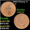 Image 1 : 1865 Fancy 5 Two Cent Piece 2c Grades Choice Unc RB
