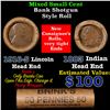 Image 1 : Mixed small cents 1c orig shotgun roll, 1916-s Wheat Cent, 1883 Indian Cent other end, Brinks Wrappe
