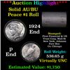 Image 1 : ***Auction Highlight*** AU/BU Slider First Financial Shotgun Peace $1 Roll 1924 & P Ends Virtually U