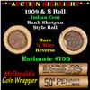 Image 1 : ***Auction Highlight*** Indian cent 1c orig McDonald's Brandt wrapper roll, 1909 end S other end (fc