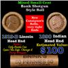 Image 1 : Mixed small cents 1c orig shotgun roll, 1919-d Wheat Cent, 1890 Indian Cent other end, Brinks Wrappe