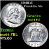 Image 1 : 1948-d Franklin Half Dollar 50c Grades Choice Unc FBL