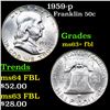 Image 1 : 1959-p Franklin Half Dollar 50c Grades Select Unc+ FBL
