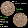Image 1 : 1824 Coronet Head Large Cent 1c Grades f+