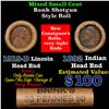Image 1 : Mixed small cents 1c orig shotgun roll, 1919-d Wheat Cent, 1892 Indian Cent other end, Brinks Wrappe