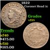 Image 1 : 1822 Coronet Head Large Cent 1c Grades vf+
