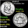 Image 1 : 1948-d Franklin Half Dollar 50c Grades Select Unc+ FBL