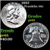 Image 1 : Proof 1957 Franklin Half Dollar 50c Grades GEM Proof
