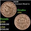 Image 1 : 1838 Coronet Head Large Cent 1c Grades vf++