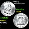 Image 1 : 1963-p Franklin Half Dollar 50c Grades Choice Unc