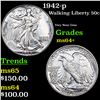 Image 1 : 1942-p Walking Liberty Half Dollar 50c Grades Choice+ Unc
