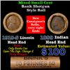 Image 1 : Mixed small cents 1c orig shotgun roll, 1919-s Wheat Cent, 1899 Indian Cent other end, Brinks Wrappe
