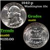 1942-p Washington Quarter 25c Grades GEM+ Unc