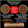 Image 1 : Mixed small cents 1c orig shotgun roll, 1917-d Wheat Cent, 1896 Indian Cent other end, Brinks Wrappe