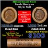 Image 1 : Mixed small cents 1c orig shotgun roll, 1918-d Wheat Cent, 1899 Indian Cent other end, Brinks Wrappe