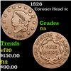 Image 1 : 1826 Coronet Head Large Cent 1c Grades f+