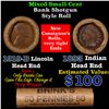 Image 1 : Mixed small cents 1c orig shotgun roll, 1919-d Wheat Cent, 1893 Indian Cent other end, Brinks Wrappe