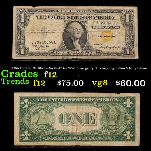 1935A $1 Silver Certificate North Africa WWII Emergency Currency Sig 1935A $1 Silver Certificate North Africa WWII Emergency Currency Sig