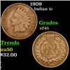 Image 1 : 1909 Indian Cent 1c Grades xf+