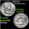 Image 1 : 1952-d Franklin Half Dollar 50c Grades Choice Unc FBL