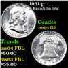 Image 1 : 1951-p Franklin Half Dollar 50c Grades Choice Unc FBL
