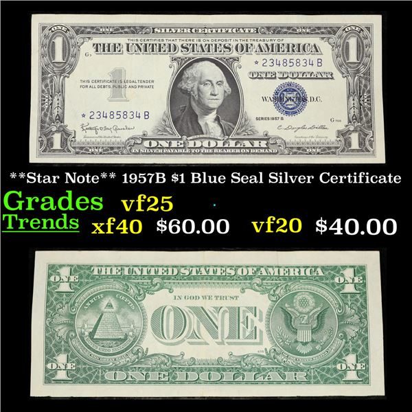 **Star Note** 1957B $1 Blue Seal Silver Certificate Grades vf  **Star Note** 1957B $1 Blue Seal Silver Certificate Grades vf