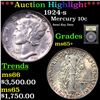 Image 1 : ***Auction Highlight*** 1924-s Mercury Dime 10c Graded GEM+ Unc By USCG (fc)