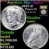 Image 1 : ***Auction Highlight*** 1927-d Peace Dollar $1 Graded Select+ Unc By USCG (fc)