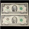 Image 2 : Sheet of 2 1995 $2 Green Seal Federal Reserve Notes (Atlanta, GA) Grades cu
