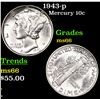 Image 1 : 1943-p Mercury Dime 10c Grades GEM+ Unc