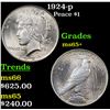 Image 1 : 1924-p Peace Dollar $1 Grades GEM+ Unc