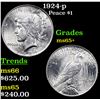 Image 1 : 1924-p Peace Dollar $1 Grades GEM+ Unc