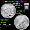 Image 1 : ***Auction Highlight*** 1924-s Peace Dollar $1 Graded ms64 By SEGS (fc)