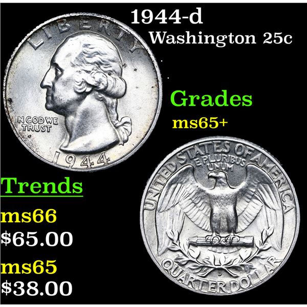 1944-d Washington Quarter 25c Grades GEM+ Unc